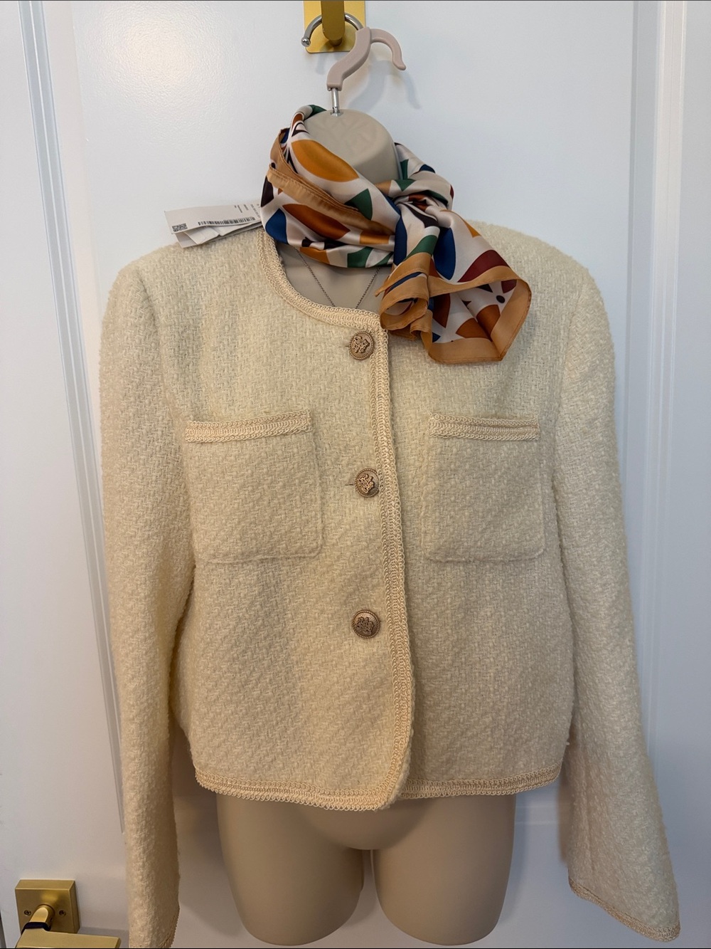 Off White Textured Boxy Jacket - Women's Coat